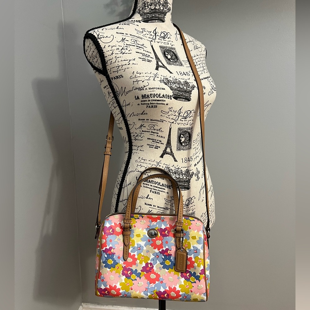 Coach Floral Satchel - Pink, Yellow, Blue, Red - Picture 2 of 8